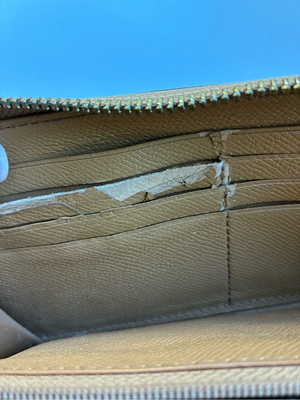 Coach Brown Pebbled Leather Zip Wallet with Gold Logo